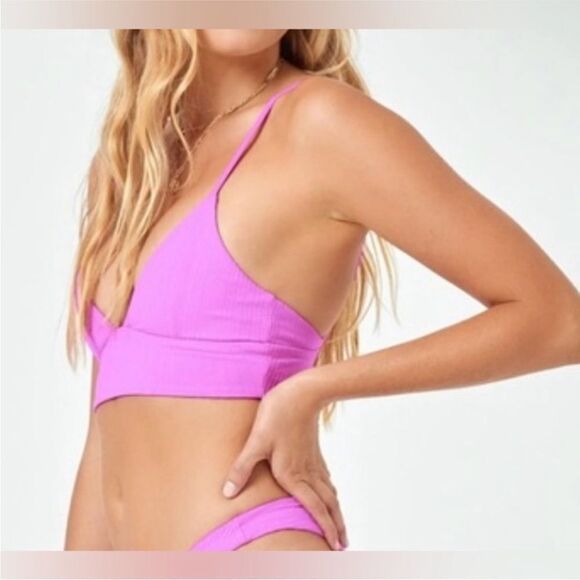L*Space NWT Pointelle Rib Winnie Bikini Top in Fuchsia Size Small - Picture 2 of 7